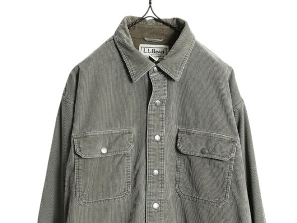 エルエルビーン 細畝 コーデュロイ シャツ ジャケット メンズ L 古着 LLBEAN アウトドア 無地 長袖シャツ フリース ライナー付き オリーブ