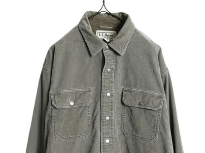 エルエルビーン 細畝 コーデュロイ シャツ ジャケット メンズ L 古着 LLBEAN アウトドア 無地 長袖シャツ フリース ライナー付き オリーブ