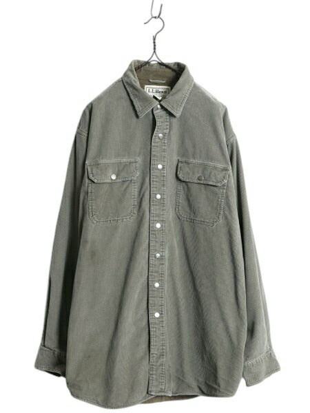 エルエルビーン 細畝 コーデュロイ シャツ ジャケット メンズ L 古着 LLBEAN アウトドア 無地 長袖シャツ フリース ライナー付き オリーブ