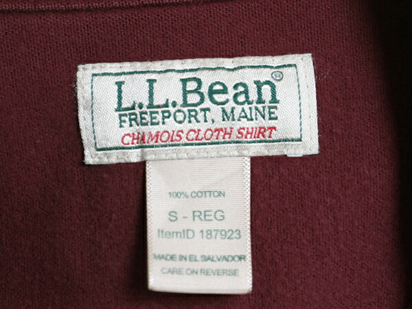 エルエルビーン コットン シャモア クロス シャツ メンズ S 古着 LLBean アウトドア 長袖シャツ ネルシャツ ヘビー フランネル 無地 エンジ