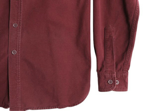 エルエルビーン コットン シャモア クロス シャツ メンズ S 古着 LLBean アウトドア 長袖シャツ ネルシャツ ヘビー フランネル 無地 エンジ