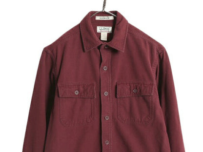 エルエルビーン コットン シャモア クロス シャツ メンズ S 古着 LLBean アウトドア 長袖シャツ ネルシャツ ヘビー フランネル 無地 エンジ