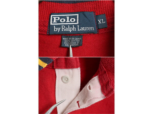 90s ポロ ラルフローレン ラガーシャツ メンズ XL 古着 オールド ラグビー コットン 長袖シャツ ヘビーウェイト ワンポイント 大きいサイズ