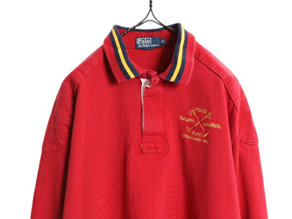90s ポロ ラルフローレン ラガーシャツ メンズ XL 古着 オールド ラグビー コットン 長袖シャツ ヘビーウェイト ワンポイント 大きいサイズ