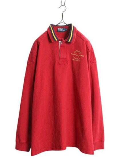 90s ポロ ラルフローレン ラガーシャツ メンズ XL 古着 オールド ラグビー コットン 長袖シャツ ヘビーウェイト ワンポイント 大きいサイズ