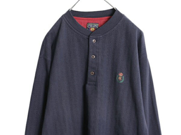 80s チャップス ラルフローレン ヘンリーネック 長袖 Tシャツ メンズ L / ヴィンテージ ポロ ロンT ヘビーウェイト ストライプ カットソー