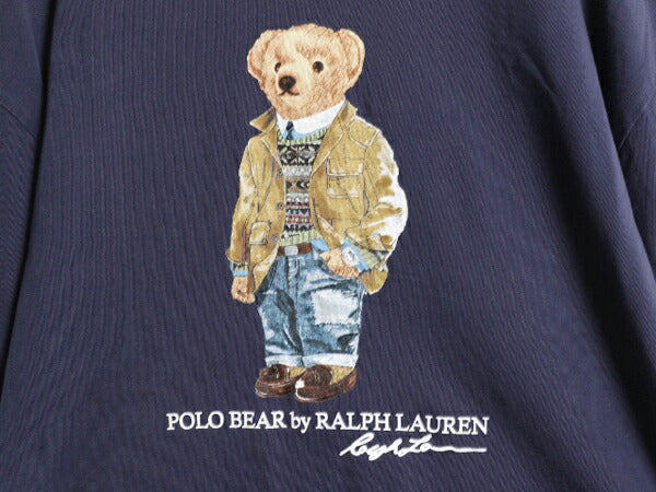 ポロベア ポロ ラルフローレン プリント 長袖 Tシャツ メンズ M 古着 ロンT プリントT キャラクター クルーネック ロングスリーブ ネイビー