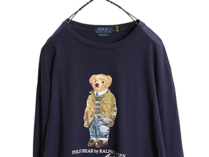 ポロベア ポロ ラルフローレン プリント 長袖 Tシャツ メンズ M 古着 ロンT プリントT キャラクター クルーネック ロングスリーブ ネイビー