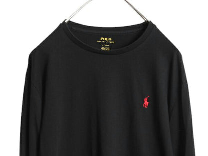 ポロ ラルフローレン 長袖 Tシャツ メンズ M / 古着 ロンT ロゴT コットン ワンポイント ロングスリーブ カットソー クルーネック ブラック