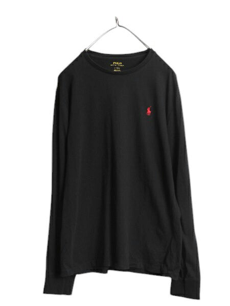 ポロ ラルフローレン 長袖 Tシャツ メンズ M / 古着 ロンT ロゴT コットン ワンポイント ロングスリーブ カットソー クルーネック ブラック