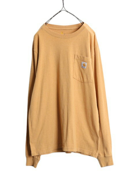 US企画 カーハート ポケット付き プリント 長袖 Tシャツ メンズ M CARHARTT ロンT ポケットT ロゴT プリントT ワンポイント ヘビーウェイト