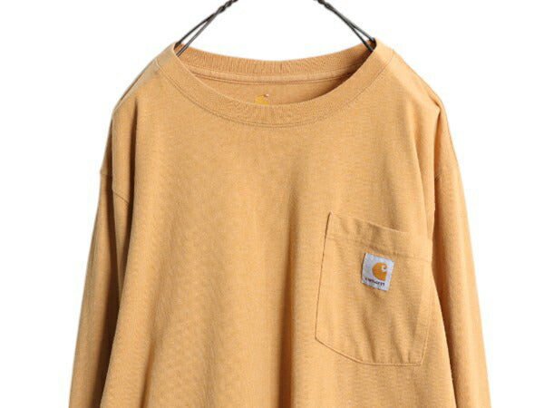 US企画 カーハート ポケット付き プリント 長袖 Tシャツ メンズ M CARHARTT ロンT ポケットT ロゴT プリントT ワンポイント ヘビーウェイト