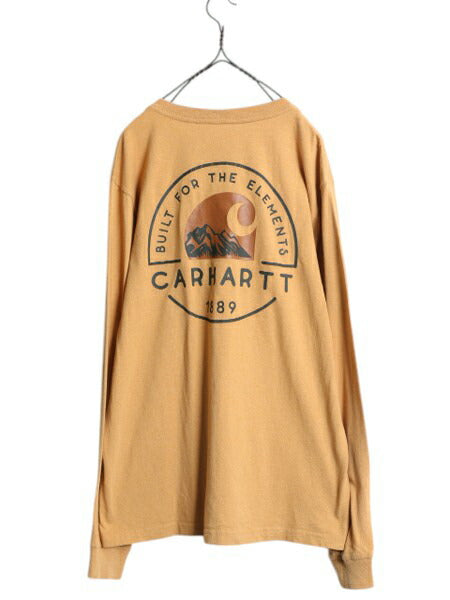 US企画 カーハート ポケット付き プリント 長袖 Tシャツ メンズ M CARHARTT ロンT ポケットT ロゴT プリントT ワンポイント ヘビーウェイト
