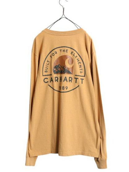 US企画 カーハート ポケット付き プリント 長袖 Tシャツ メンズ M CARHARTT ロンT ポケットT ロゴT プリントT ワンポイント ヘビーウェイト