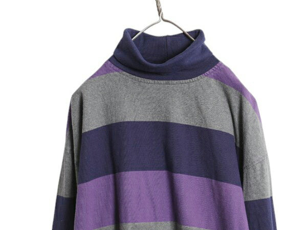 90s USA製 OLD GAP タートルネック ボーダー 長袖 Tシャツ メンズ M 古着 オールド ギャップ ラガーシャツ 素材 ヘビーウェイト ハイネック