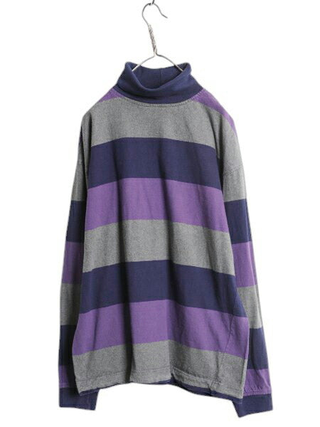 90s USA製 OLD GAP タートルネック ボーダー 長袖 Tシャツ メンズ M 古着 オールド ギャップ ラガーシャツ 素材 ヘビーウェイト ハイネック