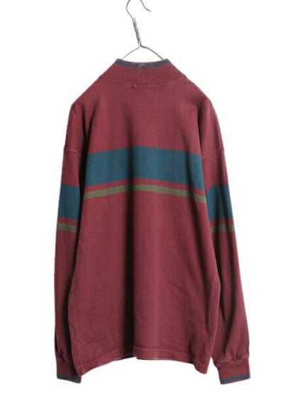 80s USA製 エルエルビーン モックネック ボーダー 長袖 Tシャツ メンズ M / ヴィンテージ LLBEAN ロンT ラガーシャツ 素材 ヘビーウェイト