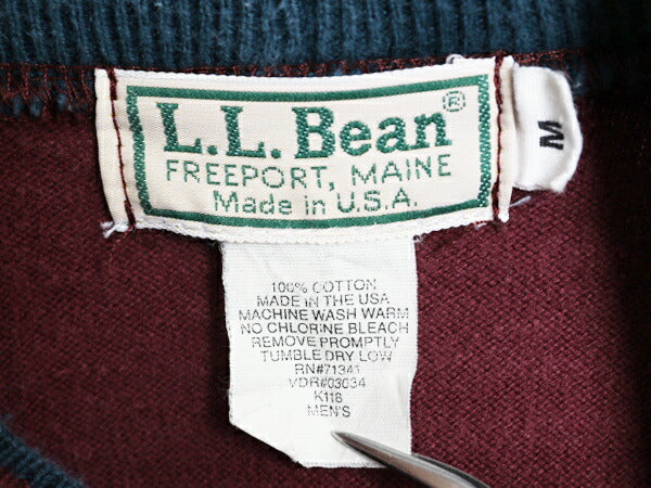 80s USA製 エルエルビーン モックネック ボーダー 長袖 Tシャツ メンズ M / ヴィンテージ LLBEAN ロンT ラガーシャツ 素材 ヘビーウェイト