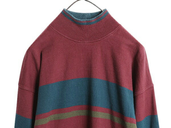 80s USA製 エルエルビーン モックネック ボーダー 長袖 Tシャツ メンズ M / ヴィンテージ LLBEAN ロンT ラガーシャツ 素材 ヘビーウェイト