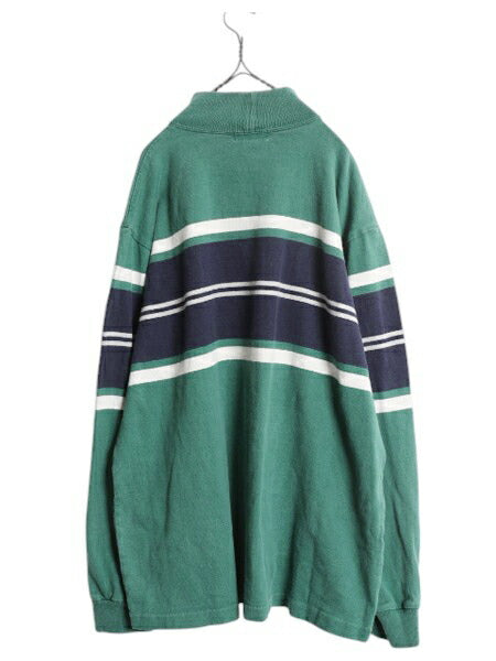 80s USA製 エルエルビーン モックネック ボーダー 長袖 Tシャツ メンズ レディース XL ヴィンテージ LLBEAN ロンT ラガーシャツ 素材 厚手