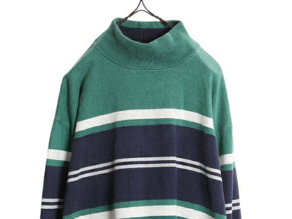 80s USA製 エルエルビーン モックネック ボーダー 長袖 Tシャツ メンズ レディース XL ヴィンテージ LLBEAN ロンT ラガーシャツ 素材 厚手