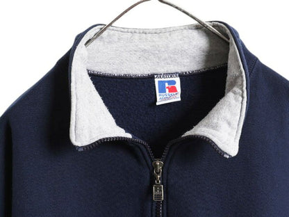 90s USA製 ラッセル ハーフジップ 無地 スウェット メンズ レディース XL オールド RUSSELL 裏起毛 ハイネック トレーナー 大きいサイズ 紺