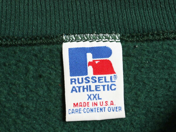 90s USA製 ラッセル 無地 スウェット メンズ レディース XXL オールド RUSSELL トレーナー 前V 裏起毛 スエット 大きいサイズ ツートン 緑