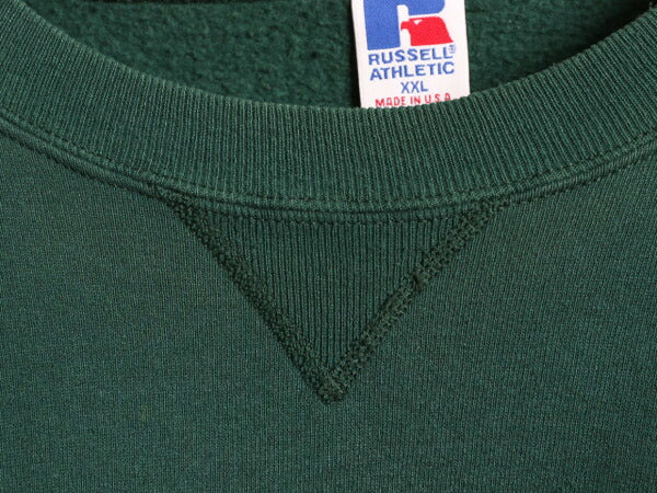 90s USA製 ラッセル 無地 スウェット メンズ レディース XXL オールド RUSSELL トレーナー 前V 裏起毛 スエット 大きいサイズ ツートン 緑