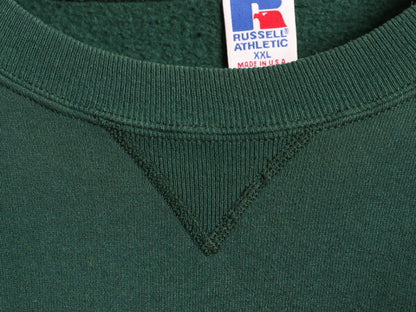 90s USA製 ラッセル 無地 スウェット メンズ レディース XXL オールド RUSSELL トレーナー 前V 裏起毛 スエット 大きいサイズ ツートン 緑