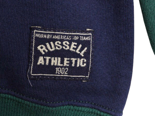 90s USA製 ラッセル 無地 スウェット メンズ レディース XXL オールド RUSSELL トレーナー 前V 裏起毛 スエット 大きいサイズ ツートン 緑