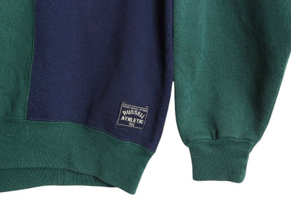 90s USA製 ラッセル 無地 スウェット メンズ レディース XXL オールド RUSSELL トレーナー 前V 裏起毛 スエット 大きいサイズ ツートン 緑