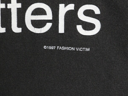 90s USA製 FASHION VICTIM プリント Tシャツ メンズ L / オールド 当時物 ジョーク メッセージ グラフィック イラスト ヘビーウェイト 黒
