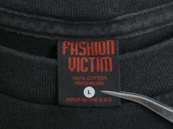 90s USA製 FASHION VICTIM プリント Tシャツ メンズ L / オールド 当時物 ジョーク メッセージ グラフィック イラスト ヘビーウェイト 黒