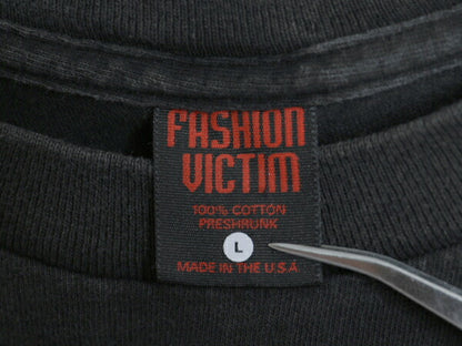90s USA製 FASHION VICTIM プリント Tシャツ メンズ L / オールド 当時物 ジョーク メッセージ グラフィック イラスト ヘビーウェイト 黒
