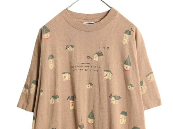 90s USA製 rel e vant products 鳥小屋 イラスト プリント Tシャツ メンズ レディース XL オールド アニマル アート シングルステッチ 総柄
