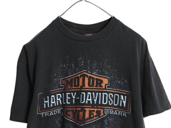 ハーレー ダビットソン 両面 プリント Tシャツ メンズ L / オフィシャル ヘビーウェイト バイク イラスト グラフィック バックプリント 黒