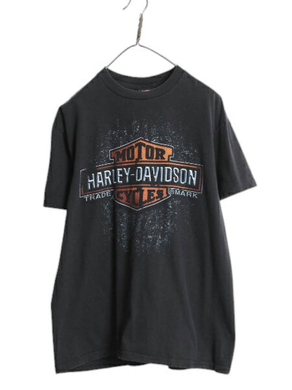 ハーレー ダビットソン 両面 プリント Tシャツ メンズ L / オフィシャル ヘビーウェイト バイク イラスト グラフィック バックプリント 黒