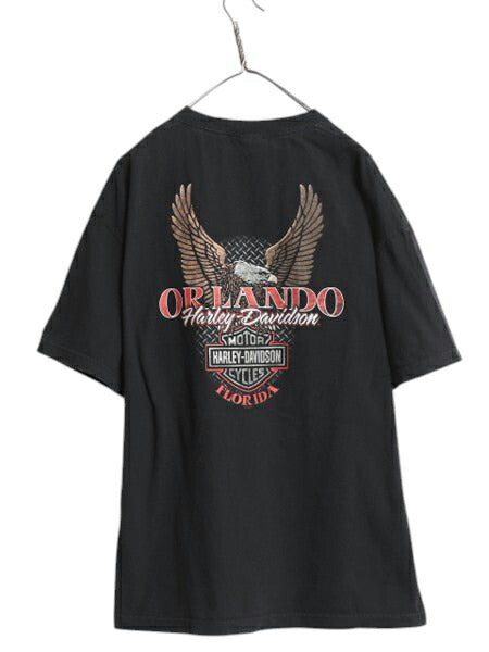 ハーレー ダビットソン プリント Tシャツ メンズ XL オフィシャル ヘビーウェイト バイク イーグル イラスト グラフィック 黒 大きいサイズ