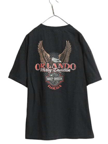ハーレー ダビットソン プリント Tシャツ メンズ XL オフィシャル ヘビーウェイト バイク イーグル イラスト グラフィック 黒 大きいサイズ