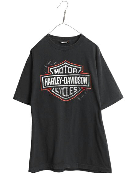 ハーレー ダビットソン プリント Tシャツ メンズ XL オフィシャル ヘビーウェイト バイク イーグル イラスト グラフィック 黒 大きいサイズ