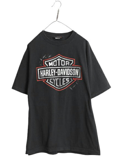 ハーレー ダビットソン プリント Tシャツ メンズ XL オフィシャル ヘビーウェイト バイク イーグル イラスト グラフィック 黒 大きいサイズ