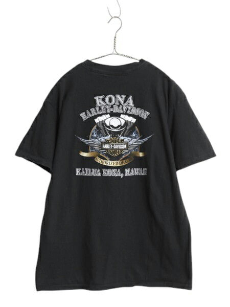 00s ハーレー ダビットソン 両面 プリント Tシャツ メンズ L 程/ 古着 オールド オフィシャル バイク メッセージ イラスト グラフィック 黒