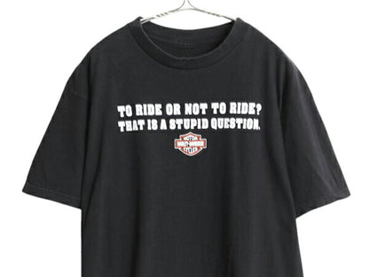 00s ハーレー ダビットソン 両面 プリント Tシャツ メンズ L 程/ 古着 オールド オフィシャル バイク メッセージ イラスト グラフィック 黒