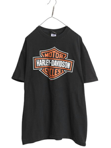 ハーレー ダビットソン 両面 イラスト プリント Tシャツ メンズ XL / オフィシャル ヘビーウェイト バイク グラフィック 大きいサイズ 黒