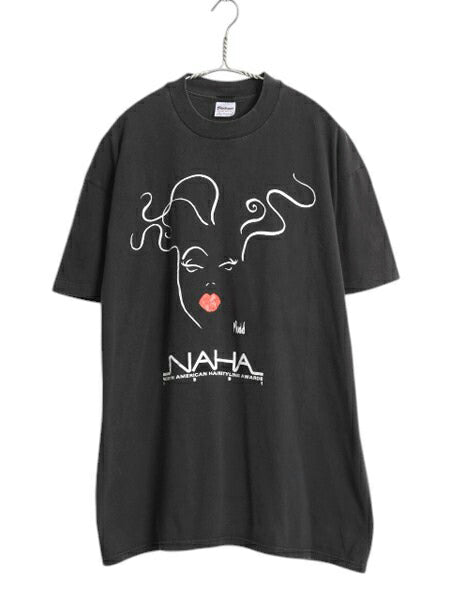 90s USA製 アート イラスト プリント Tシャツ メンズ XL / 古着 オールド シングルステッチ グラフィック ヘビーウェイト 大きいサイズ 黒