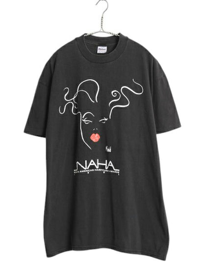 90s USA製 アート イラスト プリント Tシャツ メンズ XL / 古着 オールド シングルステッチ グラフィック ヘビーウェイト 大きいサイズ 黒