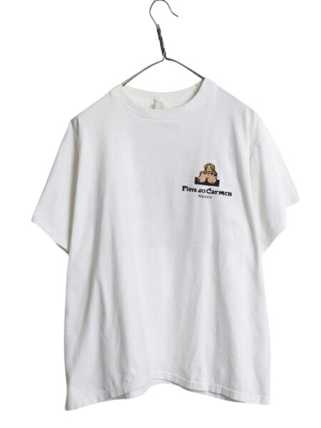 90s 00s おっぱい イラスト 両面 プリント Tシャツ メンズ L オールド エロ 下ネタ ジョーク アート グラフィック ヘビーウェイト ホワイト