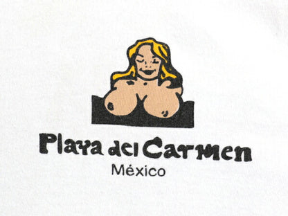 90s 00s おっぱい イラスト 両面 プリント Tシャツ メンズ L オールド エロ 下ネタ ジョーク アート グラフィック ヘビーウェイト ホワイト
