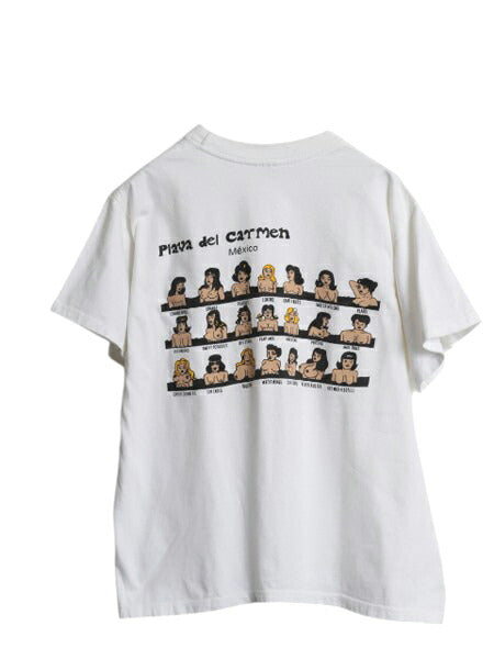 90s 00s おっぱい イラスト 両面 プリント Tシャツ メンズ L オールド エロ 下ネタ ジョーク アート グラフィック ヘビーウェイト ホワイト