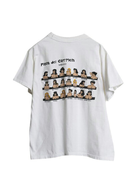 90s 00s おっぱい イラスト 両面 プリント Tシャツ メンズ L オールド エロ 下ネタ ジョーク アート グラフィック ヘビーウェイト ホワイト